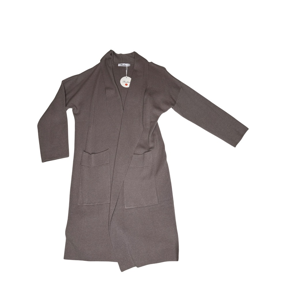 XL Prinbara Cardigan Sweater Women Brown Knit Long Open Front Duster Coat